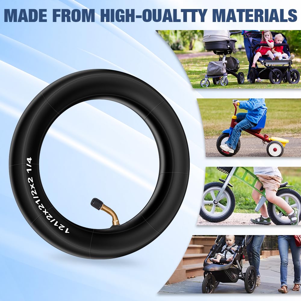 2 pezzi Camera d'Aria, 12 1/2"x 2 1/4" con Valvola a gomito ad 2 Angolo 45° Doppio spessore Ruote di ricambio per Passeggino Tricicli e Biciclette per Bambini