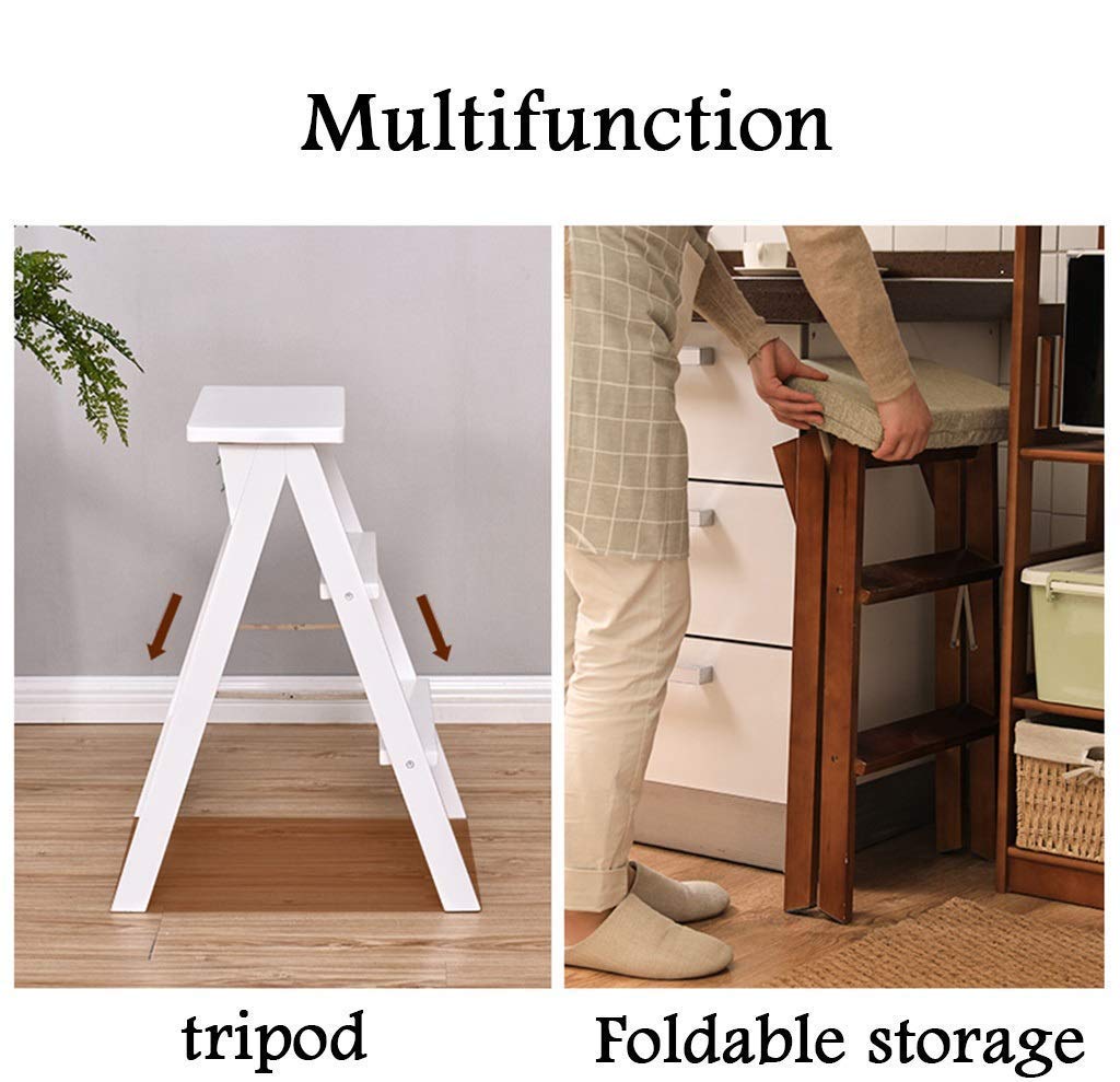 Tritthocker aus Holz, Trittleiter aus Massivholz, multifunktionaler, klappbarer Tritthocker für Küche, Bibliothek und Büro, 3-stufige Mini-Trittleiter, klappbare Trittstu