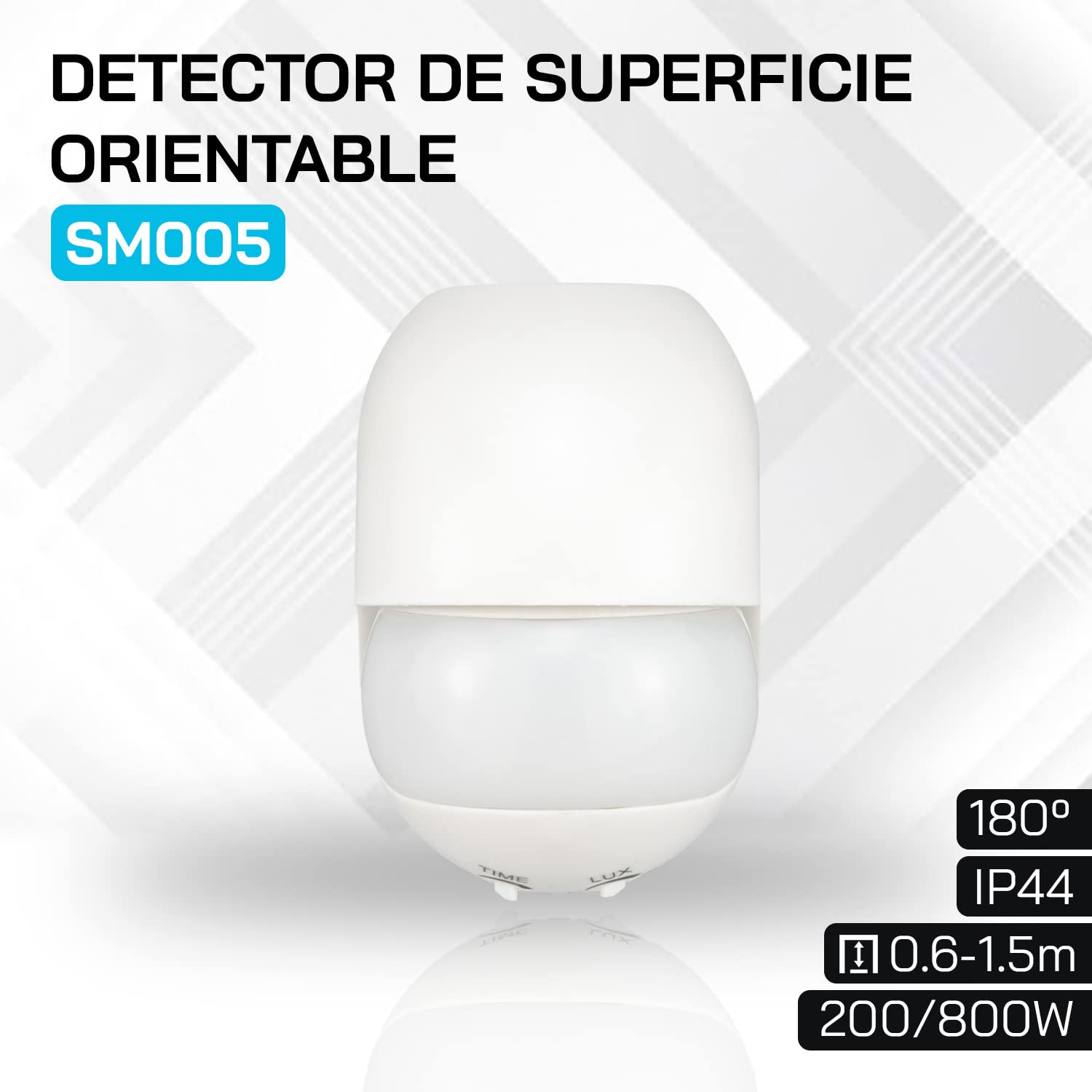POPP® Electric Sensor de Movimiento Exterior/Interior de Luz Detector Ajustable Superficie de Pared Orientable 200W/800W 220-240V IP44 180° 12m (Pack 5 Unidad)