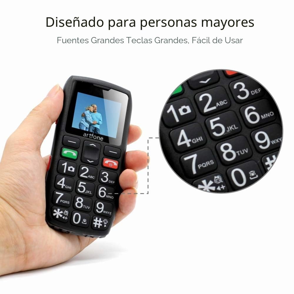 artfone C1 - Teléfono móvil para Personas Mayores, Botones Grandes, Volumen Alto, botón SOS, Negro