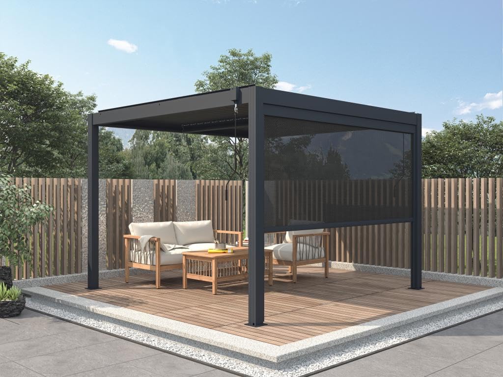 Vente-unique - Rideau rétractable pour pergola bioclimatique - L2,78 x H 2,05 m - VIADANA