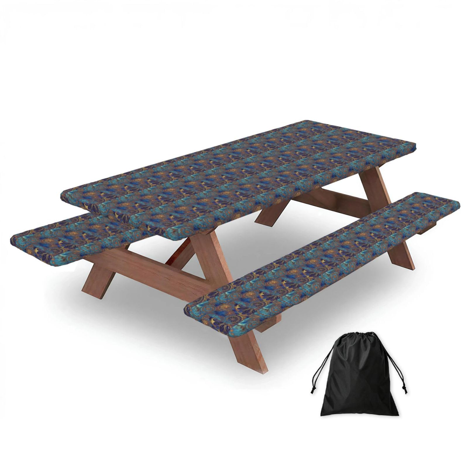 PPHGUT Starry Sky Mandala Print Picnic Table Bench Cover Set Outdoor Garden Bbq Protector For Family Camping