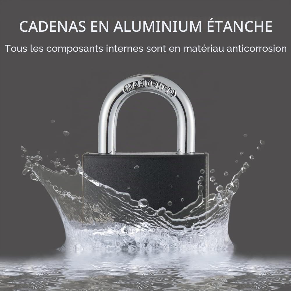 CINCINNO Lot de 8 cadenas recouverts en aluminium avec clé, 4,5 cm avec la même clé, serrure à clé pour l'extérieur