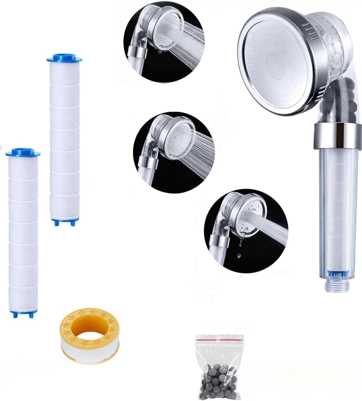 Sweet seven 3-Mode High-Pressure Handheld Showerhead with PP Cotton Filter & Ionic Stones - Water Saving Filtered Shower Head for Refreshing Showers