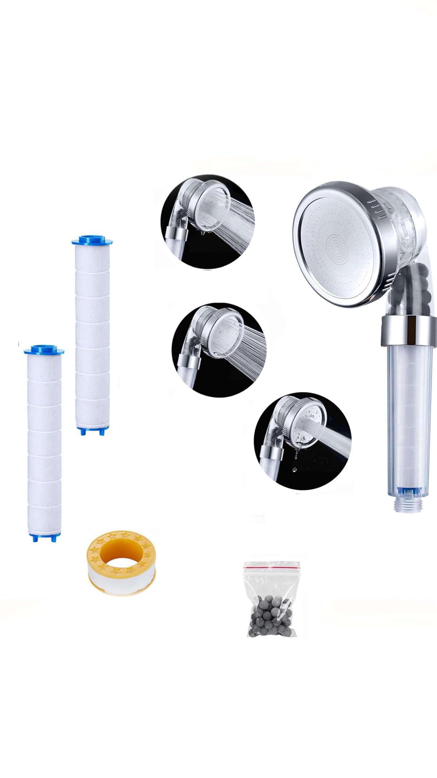 Sweet seven3-Mode High-Pressure Handheld Showerhead with PP Cotton Filter & Ionic Stones - Water Saving Filtered Shower Head for Refreshing Showers