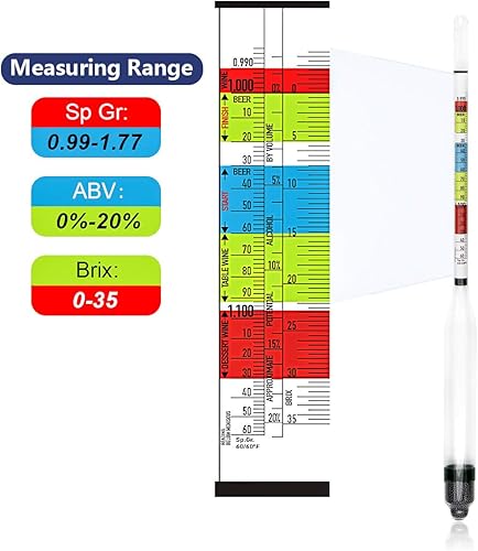 Miniatura 4 de Circrane Hidrómetro de triple escala, hidrómetro de alcohol para cerveza, vino, aguamiel y kombucha, ABV, Brix y kit de prueba de gravedad,