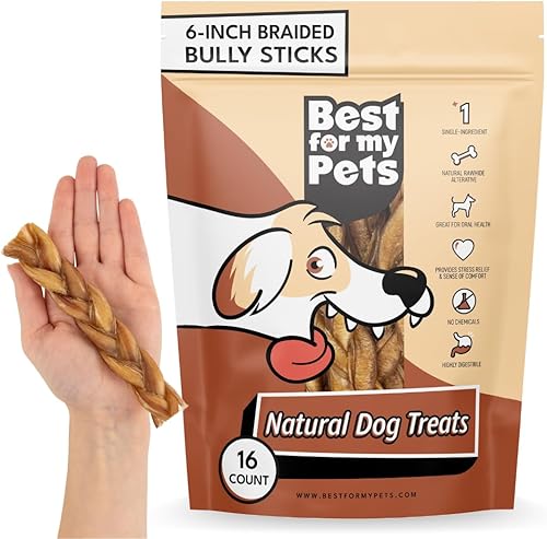 Best For My Pets Golosinas masticables trenzadas para perros (6 pulgadas, 16 unidades) Golosinas masticables de larga duración para mantener a los
