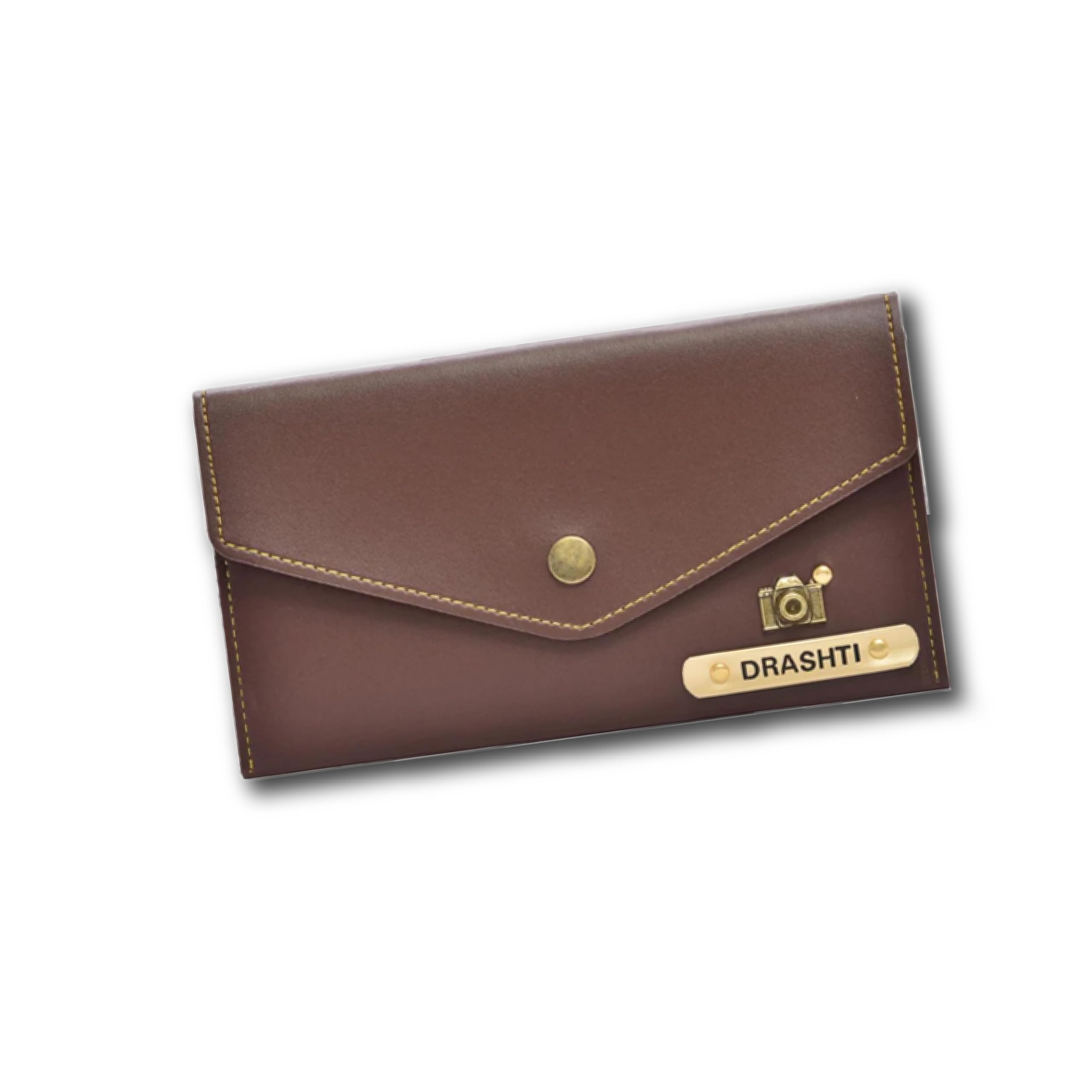 Personalized Leather Women's Clutch with Engraved Name and Charm - Hand Wallet, Purse, Card & Cash Holder - Ideal for Wife, Ladies, sisiter, Women, Birthday, Anniversary Gift - Dark Brown-image-27