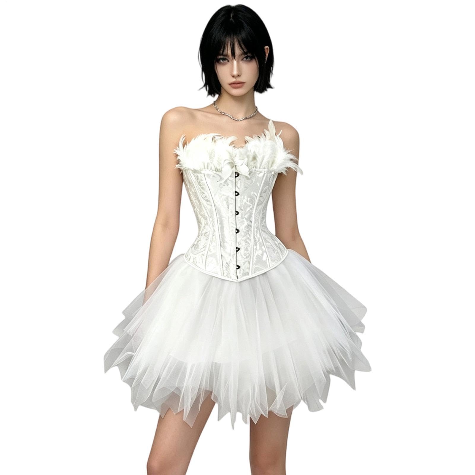Weißes Schwanen-Outfit Romantisches Charakter Cosplay Kleidungsset aus Tüll
