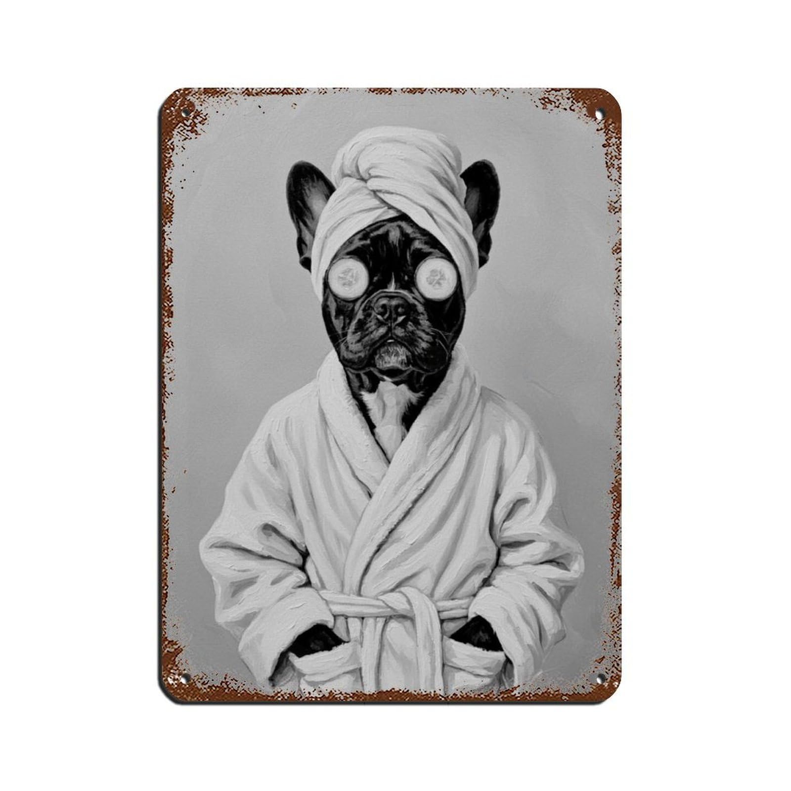 Black French Bulldog Bathroom Décor Art Tin Sign Vintage Metal Pub Club Cafe Bar Home Wall Art Decoration Poster Retro 12x16inch(30x40cm)