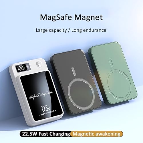Miniatura 5 de AlphaDesighLuxe - Cargador portátil inalámbrico, magnético, batería de carga rápida segura para Mag, USB 22.5 W tipo C para iPhone 15141312, Apple