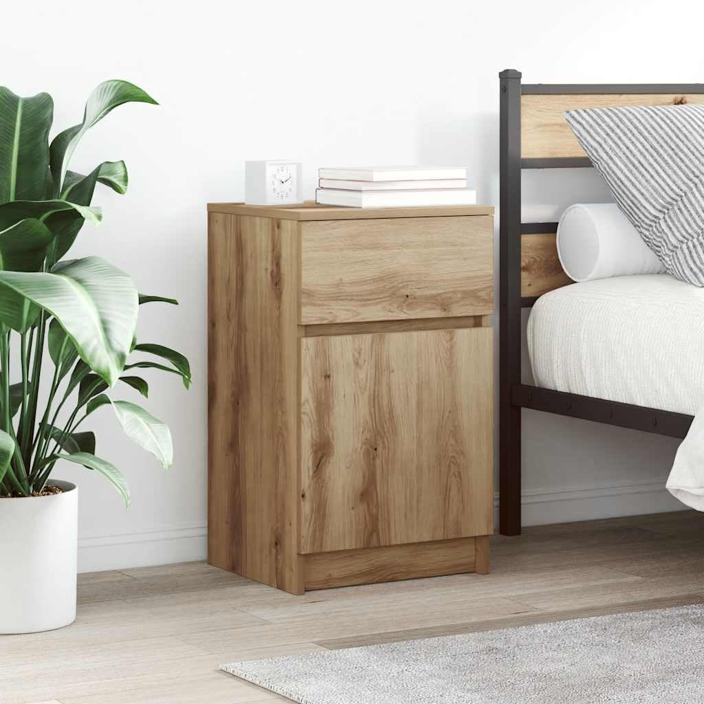 Table de chevet avec tiroir rangement de chambre compact meuble de nuit rustique 65 cm