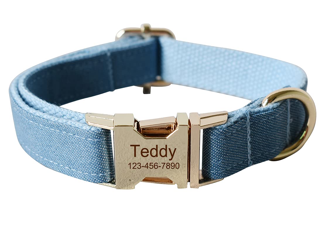 Personalized Dog Collars for Puppy Small Medium Large Pets with Engraved Name and Phone Number (S, Blue)