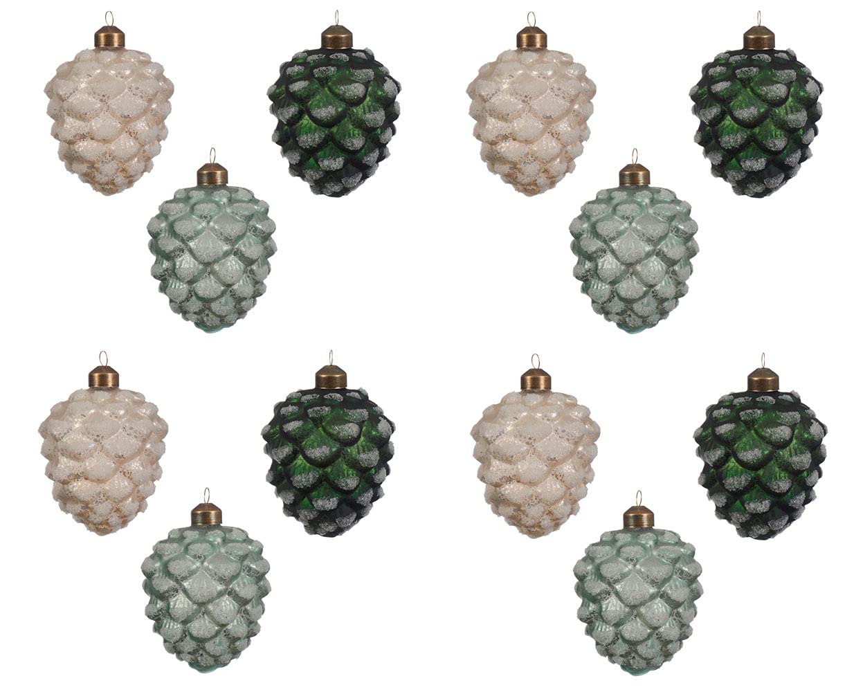 Decoris Christbaumschmuck Zapfen Glas 10cm x 12 Stück Set Weihnachtskugeln weiß Mint grün dunkelgrün Mix