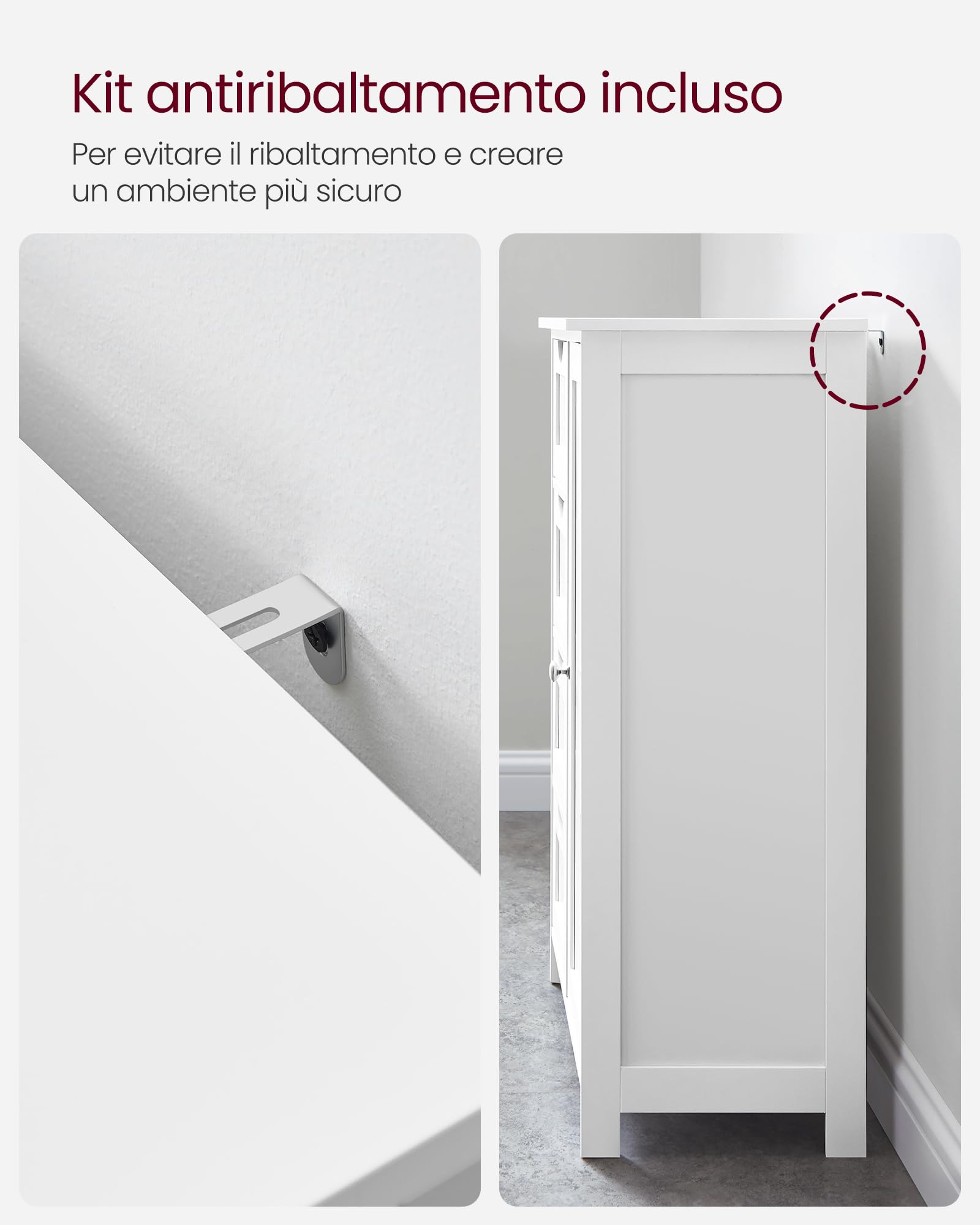 VASAGLE Mobile da Bagno, Armadietto Autoportante, Mobiletto in Legno con 4 Cassetti e Anta, Ripiano Regolabile, per Soggiorno, Cucina, Corridoio, Bianco LHC41W