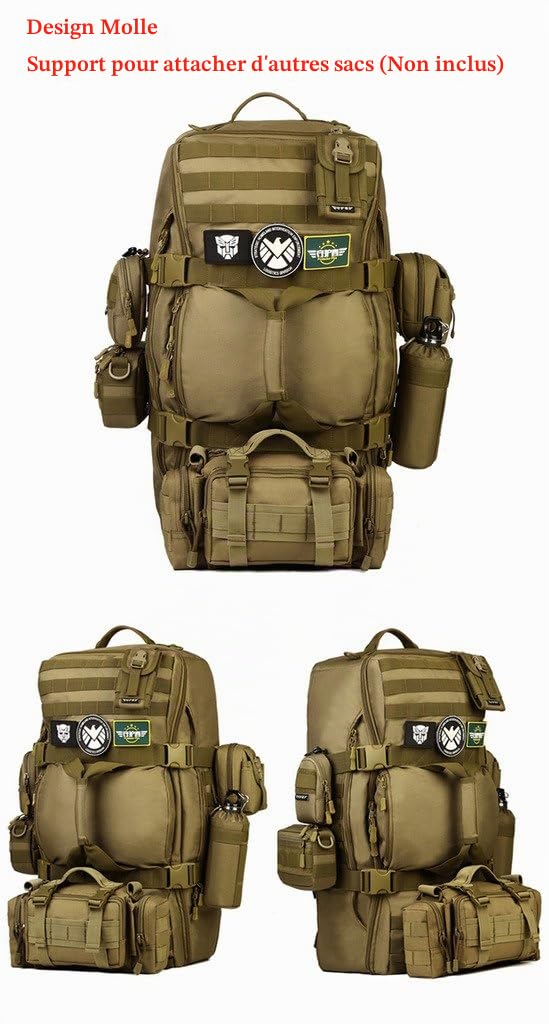 Yuhan Sac à dos 60L tactique Système de fixation Molle Pour randonnée, trekking