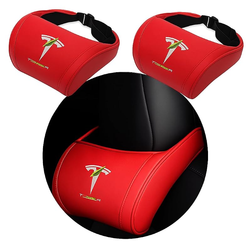 Almofada Cervical para Encosto de Cabeça Automotivo CoolKo em Espuma de Memória, Ajustável, Compatível com Model S, Model X, Model 3, Model Y e Cybertruck, G1. Red Ver. 2, Kit com 2 peças