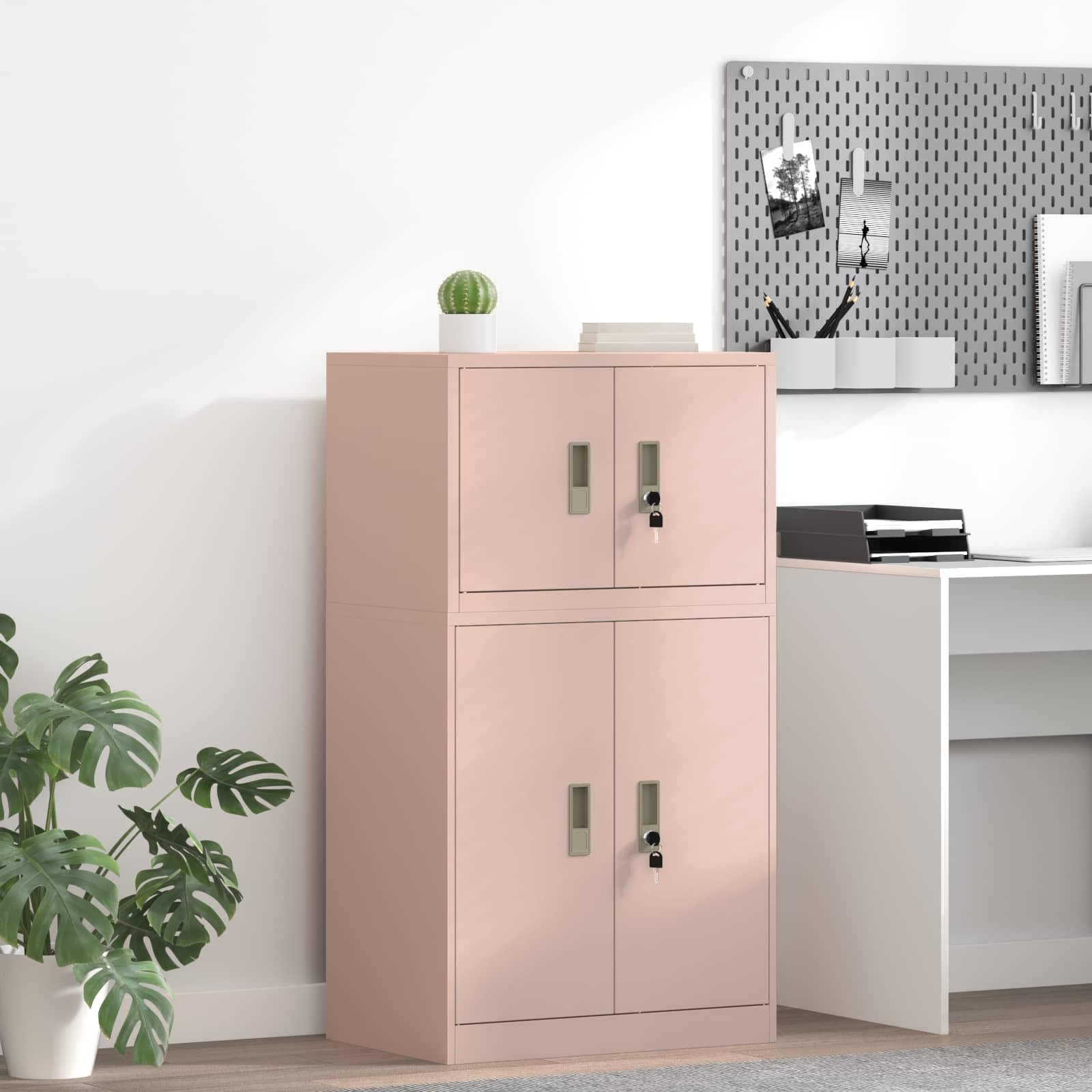 Aufbewahrungsschrank Rosa aus Stahl 60 x 40 x 40 cm mit abschließbaren Türen, pulverbeschichtet, Büro- und Homeoffice-Regal für Akten, Dokumente, Ordner und Büroorganisation