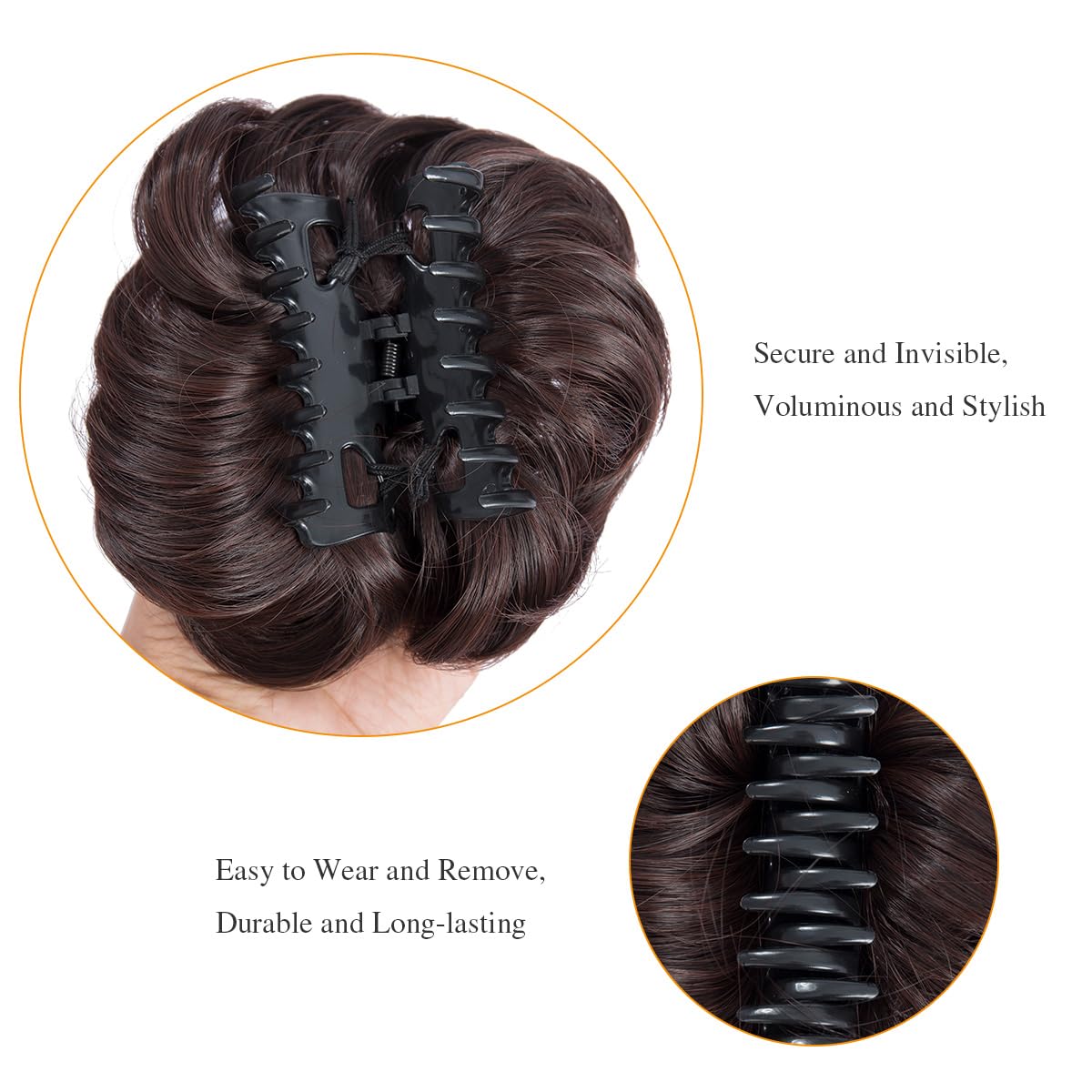 Yamel Messy Bun Hair Pieces for Women Claw Clip Hair Bun Extension Natural Black in Dark Auburn Tousled Space Updo Synthetic Donut Curly Scrunchie - Image 4