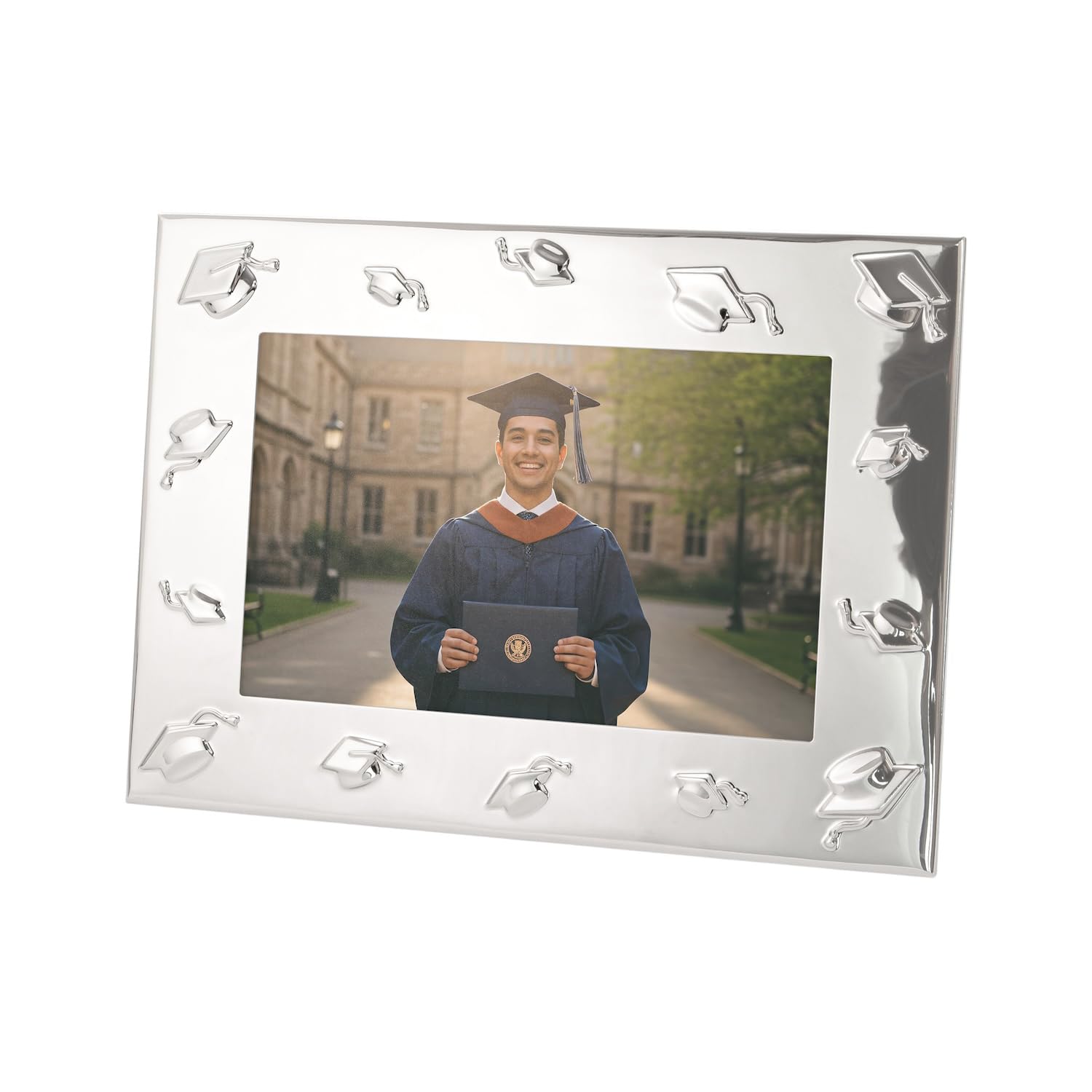 Happy Homewares Black Graduation Metal 4X6 Picture Frame In Nickel Plated With 3D Hat Icons