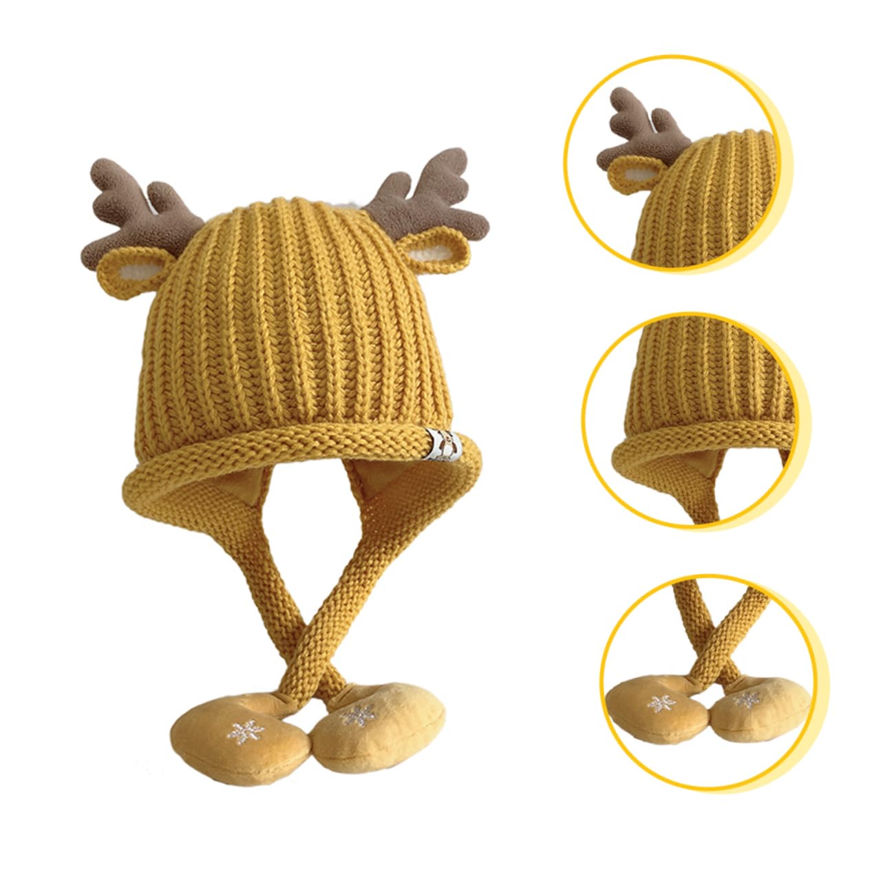 PACKOVE Sombrero Tejido Gorro Tejido Bebe Gorro De Navidad para Niños Sombrero De Navidad para Niños De Astas De Reno De Alce Novedoso De Punto Yellow Acrílico
