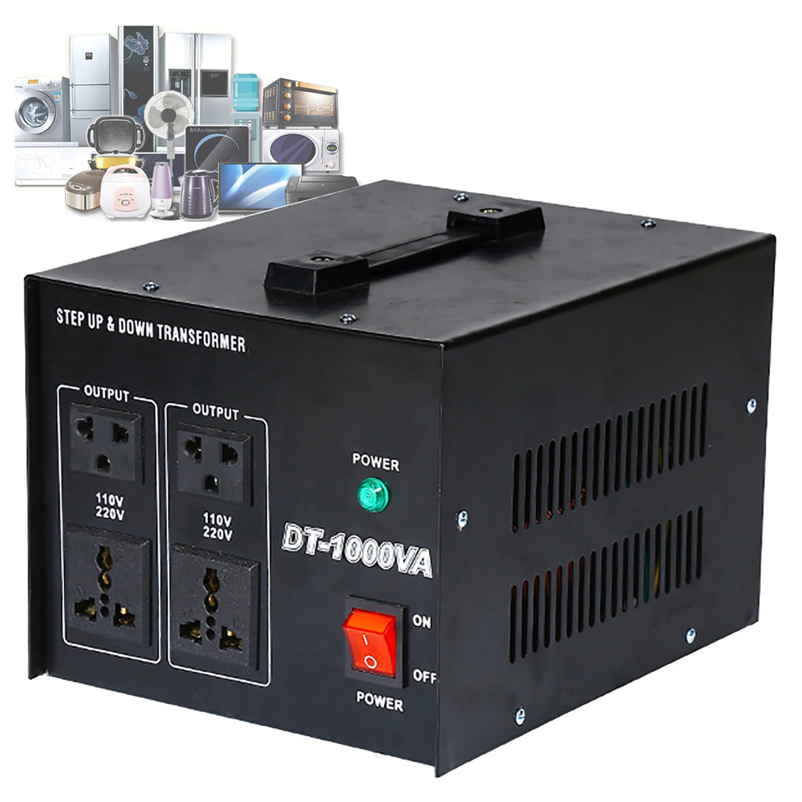 Transformador convertidor de Voltaje de 1000 W, convertidor de Potencia de 110 V/120 V/220 V/240 V, Elevador/Reductor, Enchufe Universal de 2 Pines, Compacto para Uso doméstico.