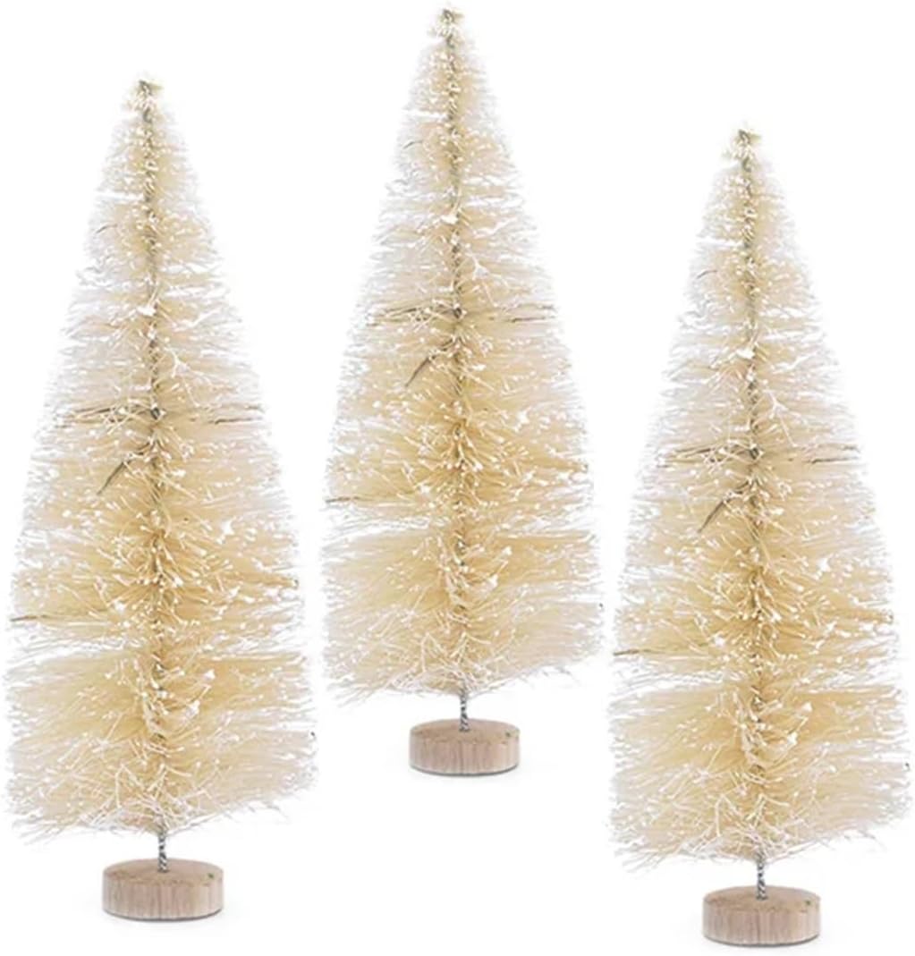5Pcs 5-16cm Sisal Fiber Mini Christmas Tree Snow Frost Pine Tree DIY Craft Christmas Party Table Decoration Christmas Ornaments(16cm-Green)
