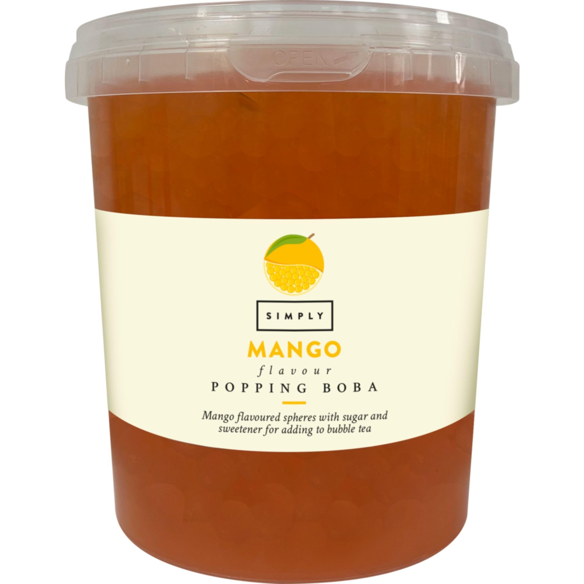 Simply Mango Popping Boba, Fruit Juice Flavoured Bursting Boba Pearls for Bubble Tea, Vegan & Halal Friendly, 870g