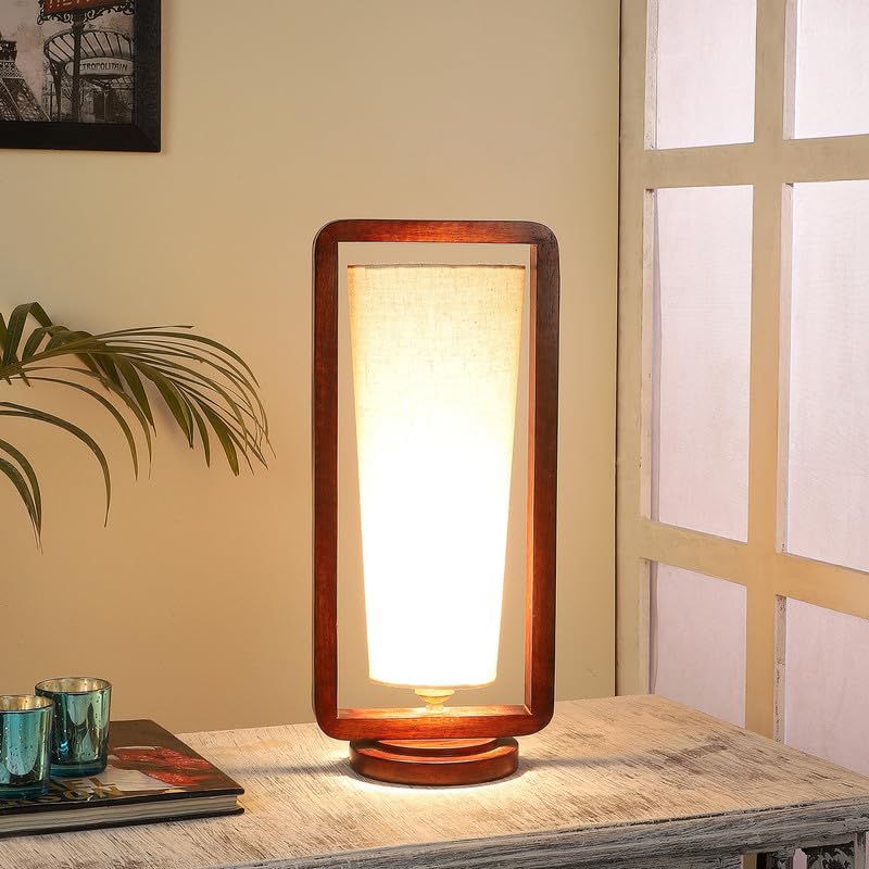 Image of tu casa Table Lamps with Mango Wood Base & Flex Cotton Shades for Home Decor, Bedrooms, Living Room, Gifting, Diwali Decoration, Dining Space, Study Room, Hall (Height- 40cm) - Bulb not Included