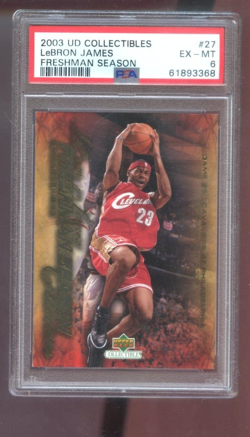 2003-04 UD Upper Deck #27 Lebron James Freshman Season ROOKIE PSA 6 Graded Card - Basketball Slabbed Rookie Cards