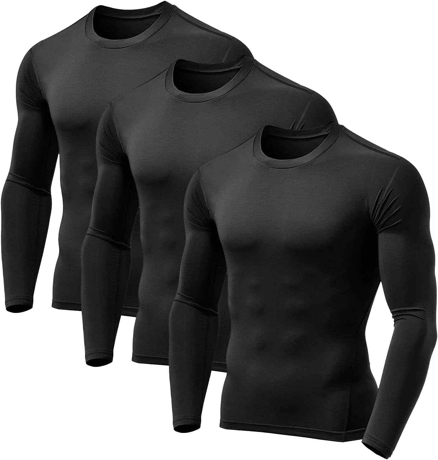 VLITEPRO3 Pack Men's Compression Shirts Long Sleeve Athletic Base Layer Running Top UV Sun Protection Outdoor Work Out Shirts Black S