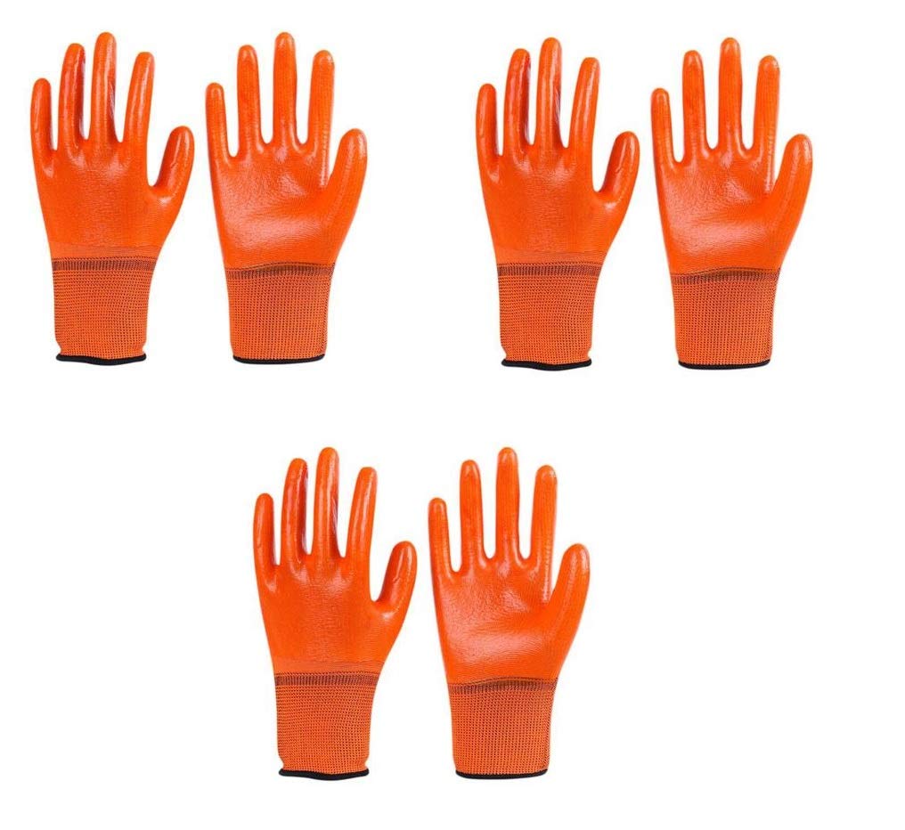 WeighTAJ Nylon Working Full Palm PVC Coated Work Gloves for Industrial Safety Anti-Cut Protection Hand - Ideal for, Construction, Material Handling (3 Pairs, Free Size, Orange) (B08L18N1CS) Amazon Price History, Amazon Price Tracker