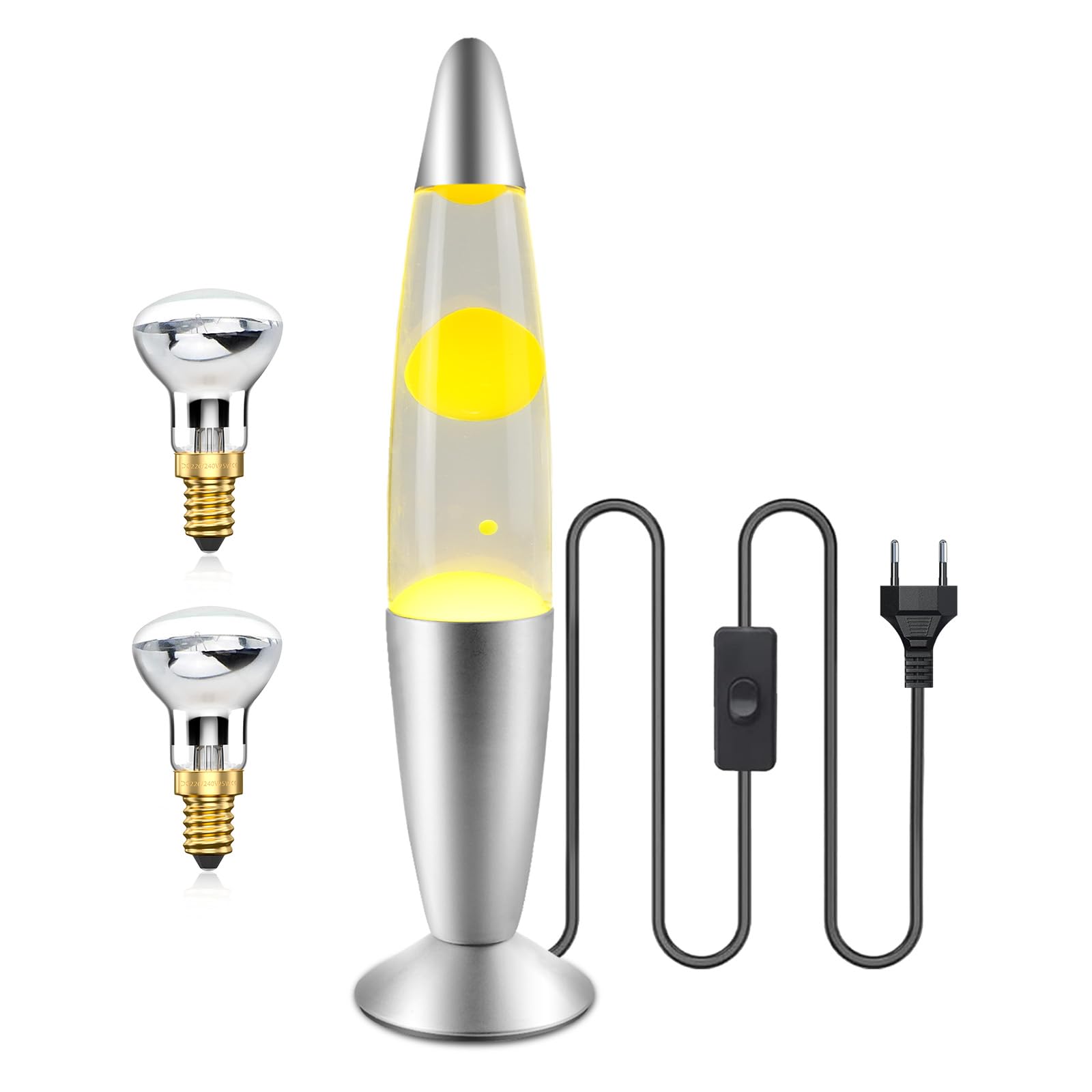 Klarlight Lava Lamp 34cm,Magic Lamp,Lava Lamp 25W with Cable Switch,Gift Idea Christmas,Including Bulb Retro Lamp (Yellow)
