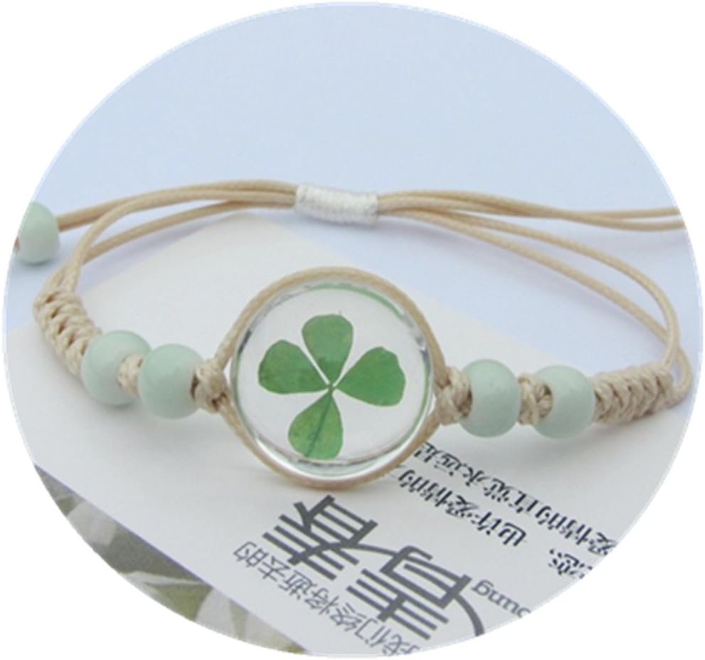 SDFBMJN Real Flower Bracelet, Flower Girl Bracelet, Dried Flower Jewelry, Gift for Bridesmaid Bracelet, Four Leaf Clover Bracelet