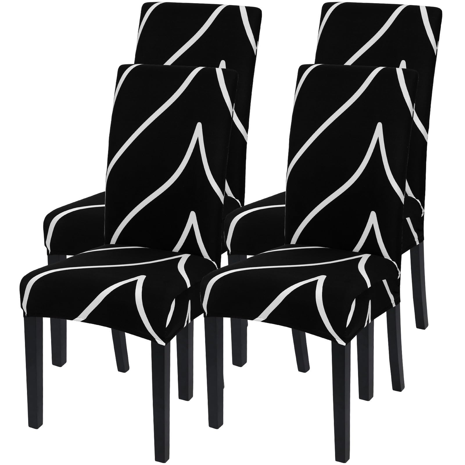 SearchI Dining Room Chair Covers Set of 4, Stretch Parsons Chair Slipcovers Super Fit Spandex Removable Washable Kitchen Chair Protector Cover for Dining Room, Hotel, Ceremony (Black)