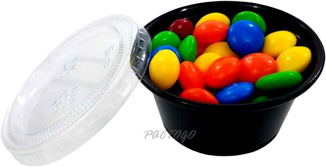 Empress 2 oz. BLACK Plastic Disposable Portion Souffle Container Food Cups with Lids (Pack of 300 Sets)