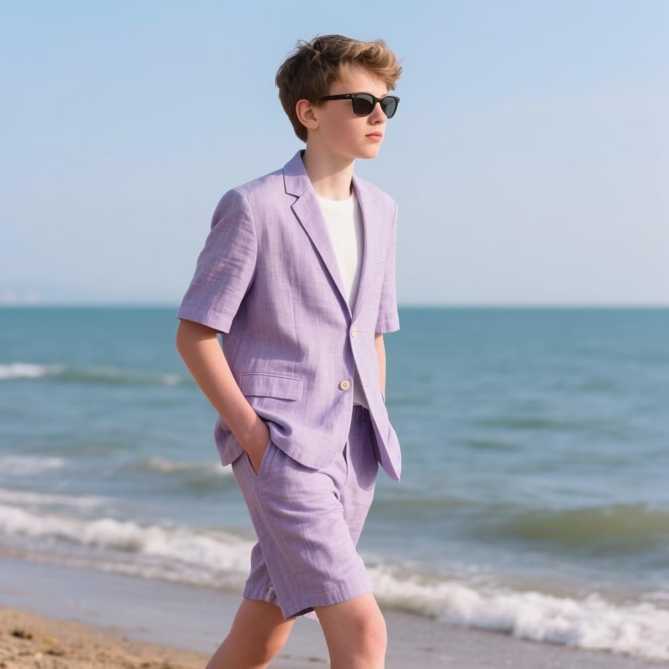 Boys Linen Suit Toddler Boys 2 Piece Wedding Tuxedo Short Suits for Boy Kids Summer Linen Set