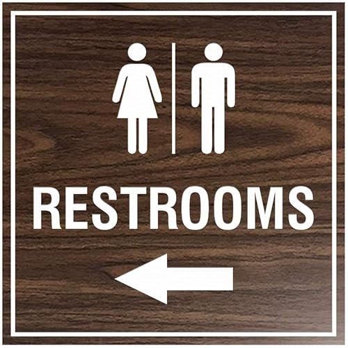 Miniatura 15 de Signs ByLITA Letrero cuadrado de flecha izquierda para baños con cinta adhesiva (plata cepillada) – grande (paquete de 1) Brushed Silver,Azul,Marrón