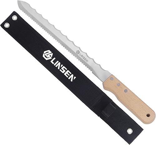 PAXLINSEN Cuchillo de jardín de acero inoxidable con mango de madera cortador de césped de doble cara cuchillo de jardín con funda de nailon 11