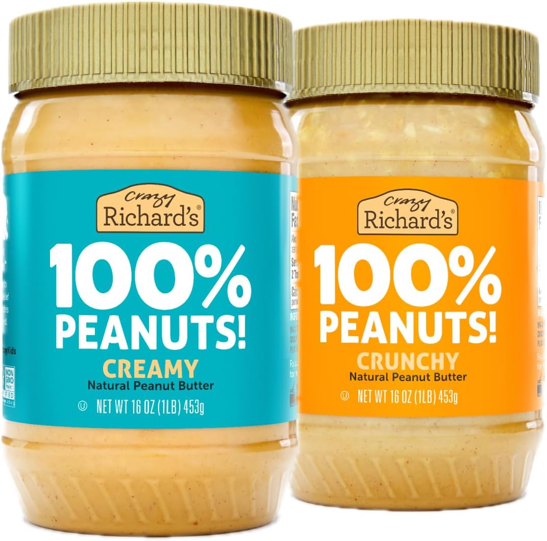 100% All-Natural Vegan Creamy & Crunchy Peanuty Butter with No Added Sugar and Non-GMO Variety Pack (1 Pound, Pack of 2)