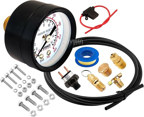 Vista 7 de Vixen Horns Compresor de aire de 12 V con tanque 1.5 galones - 150 PSI presión de trabajo Sistema de aire a bordo para bocinas de tren/neumáticos