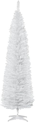 HOMCOM Árbol de Navidad artificial de 7 pies, árbol de Navidad delgado con 499 puntas de ramas realistas y soporte de plástico, color blanco