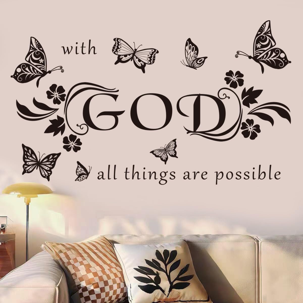 Wall Decals with God All Things are Possible Wall Decal Bible Verse Christian Wall Art Wall Sticker is Suitable for Dining Room, Coffee Shop, cabinets, Furniture, Home Decoration.