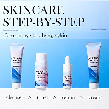 Collagen Retinol Skin Care Set,Anti Aging Anti-Aging Firming And Lifting Skin,4 In 1 Skincare Gift Set With Cleanser, Toner,Serum and Cream, Day & Night Moisturizer for Wrinkles(4PCS)