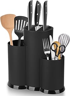 3 em 1 suporte facas cozinha sem facas, suporte universal facas de cozinha redonda, organizador facas com ranhura e orifício de drenagem, suporte utensílios de cozinha