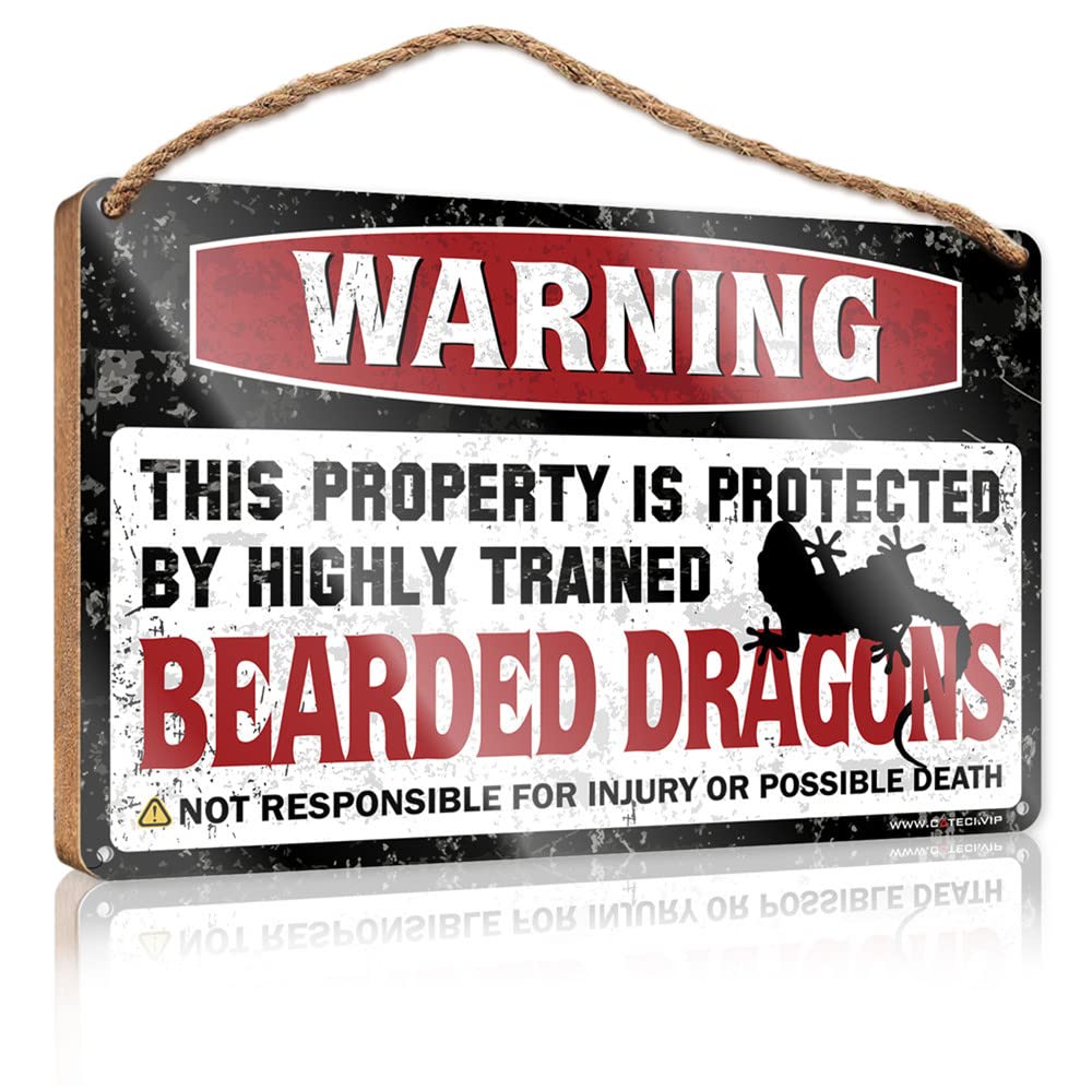 DTHA Wood Sign With Sayings Warning This Property Is Protected By A Highly Trained Bearded Dragon1 Wooden Sign Wooden Hanging Sign Bathroom Wall Decor(15X28CM)