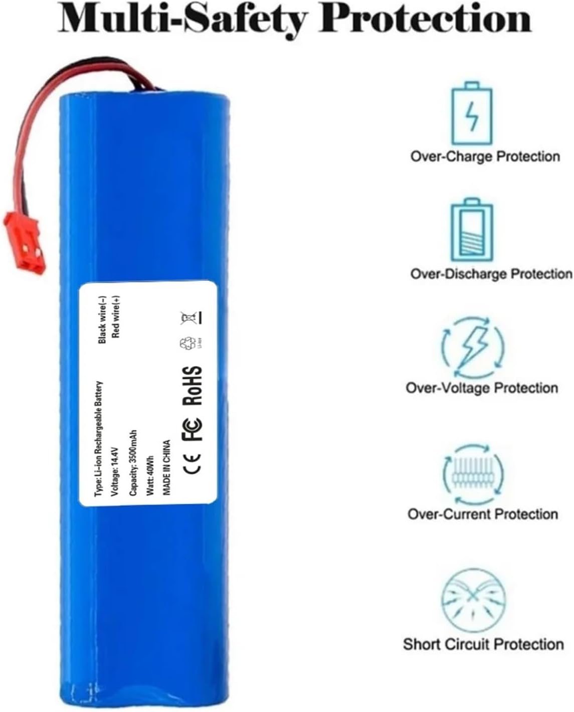 14.4V 3500mAh Li-Ion Replacement Battery，Compatible for Medion MD18500 18501 18600，for V3s Pro V50 V8s X750，Robot Vacuum Cleaner Battery(2600mAh)