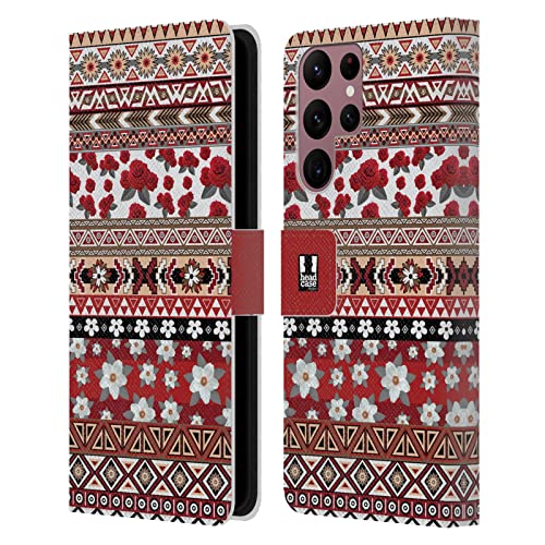 Étui portefeuille Galaxy S22 Ultra contre les rayures d'écran style aztèque floral