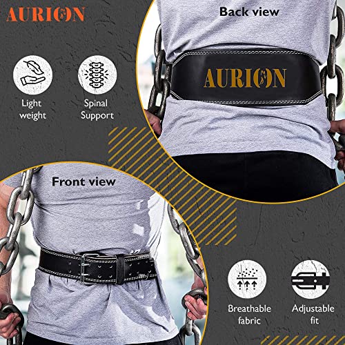 Image of Aurion by 10CLUB Weight Lifting Gym Belt-Medium | Leather Gym Belt for Workout with Padded Back Support | Dead Lift Belt - Black- Gold