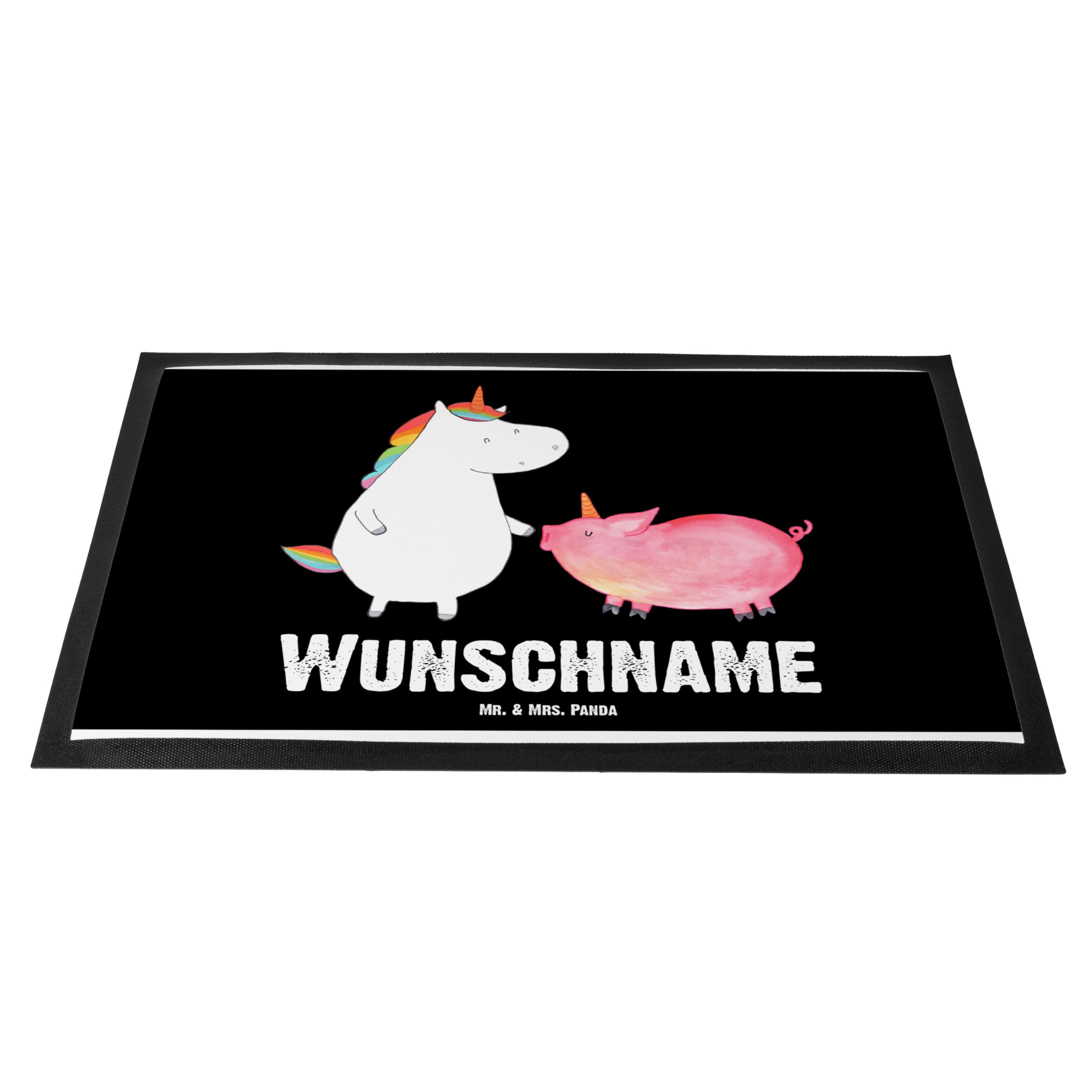 Mr. & Mrs. Panda Fußmatte personalisierbar Einhorn Schwein 40 x 60 cm - Personalisierte Geschenke, Fussmatte personalisiert, Einhörner, Unicorn, Schweinchen, mit Namen, Freundin